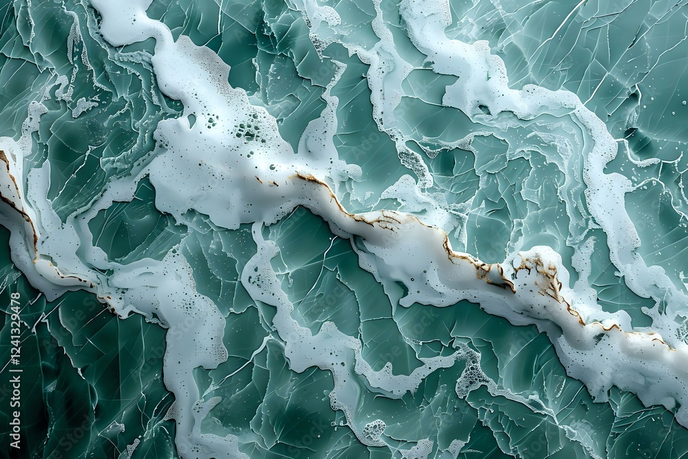 Poster abstract aerial view of turquoise and white natural marble pattern with flowing lines and organic te