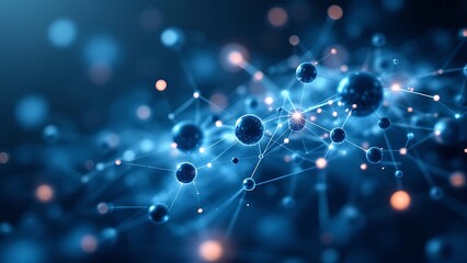 Abstract connection of transparent hydrogen molecules on a blue background