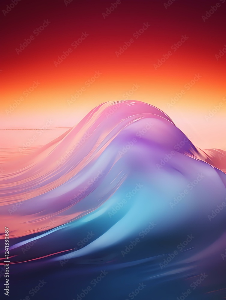 Poster abstract fluid wave formation in vibrant sunset colors with smooth gradient from deep blue to orange