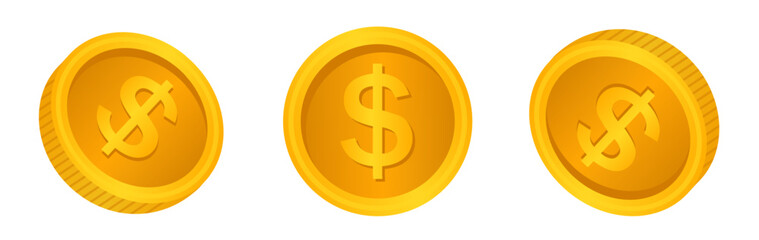 Golden coin illustration in three different angle