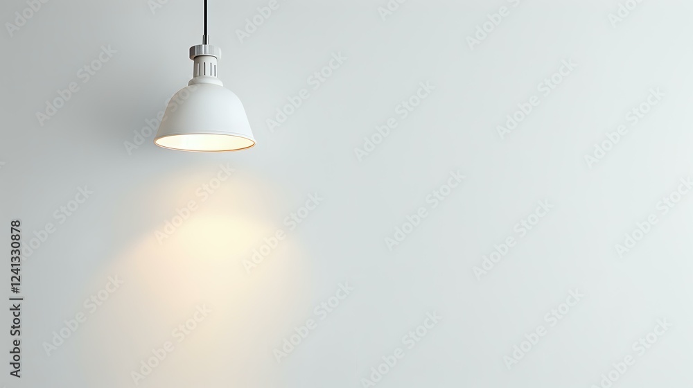 Poster white pendant lamp illuminating empty wall with soft warm light creating minimalist atmosphere and d