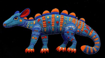 Fototapeta premium Vibrant Hand Embroidered Textile Art of a Mythical Creature
