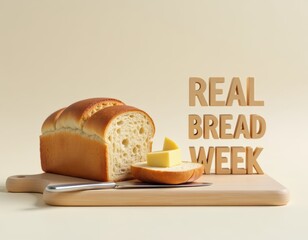 Real Bread Week Loaf of Bread with Butter on Wooden Cutting Board