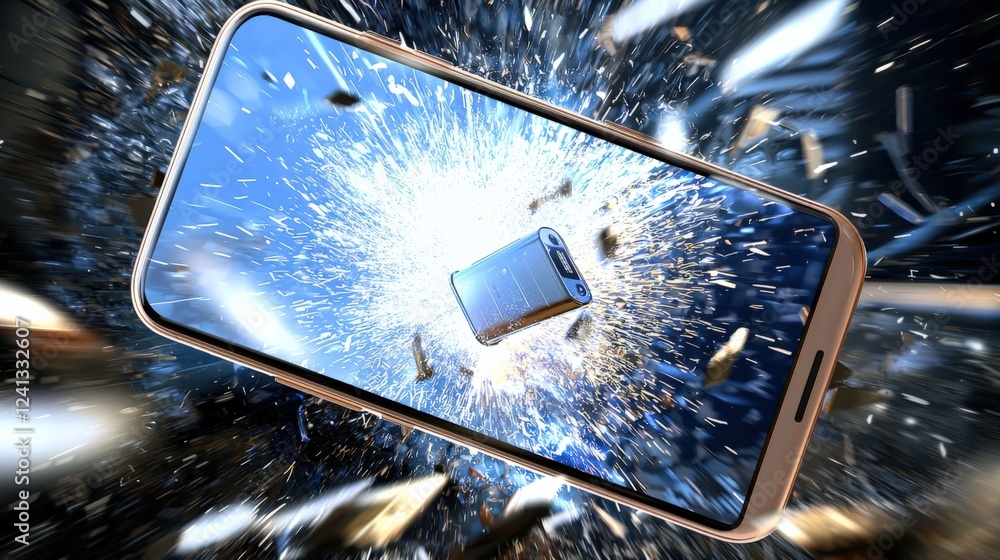 Poster explosive smartphone event digital space visual art dynamic environment close-up viewpoint technolog