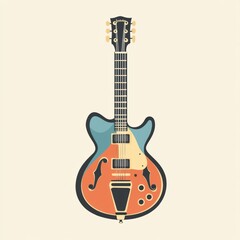 Obraz premium Retro-style electric guitar illustration with a vintage color palette on a clean background.