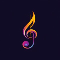 Fototapeta premium Elegant treble clef illustration with vibrant colors on a dark background, symbolizing music and creativity.