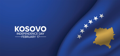 Kosovo Independence Day February 17 waving flag vector poster