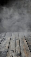 Mysterious Wooden Floor with Foggy Background