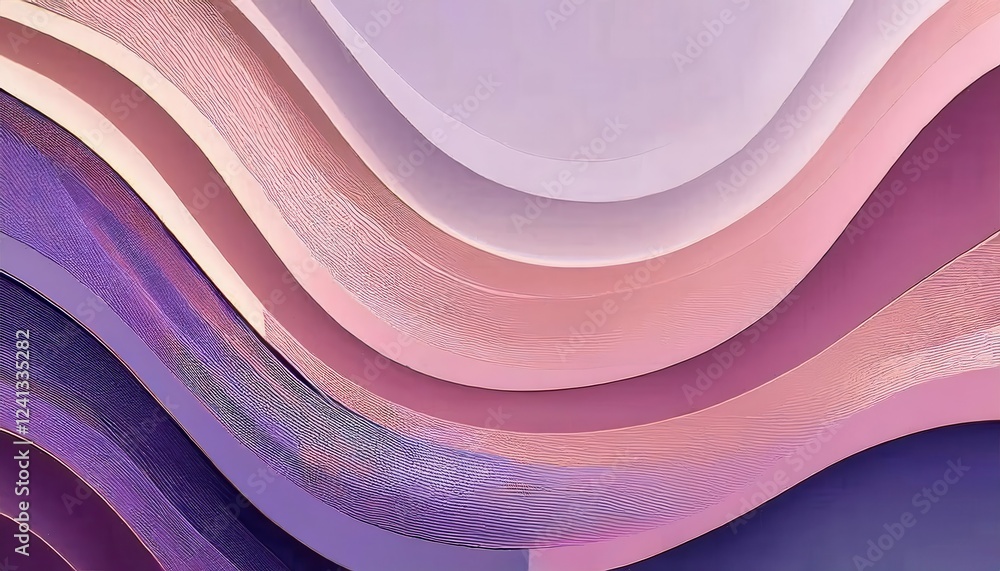 Poster abstract flowing paper layers in shades of pink and purple with intricate texture, perfect for moder