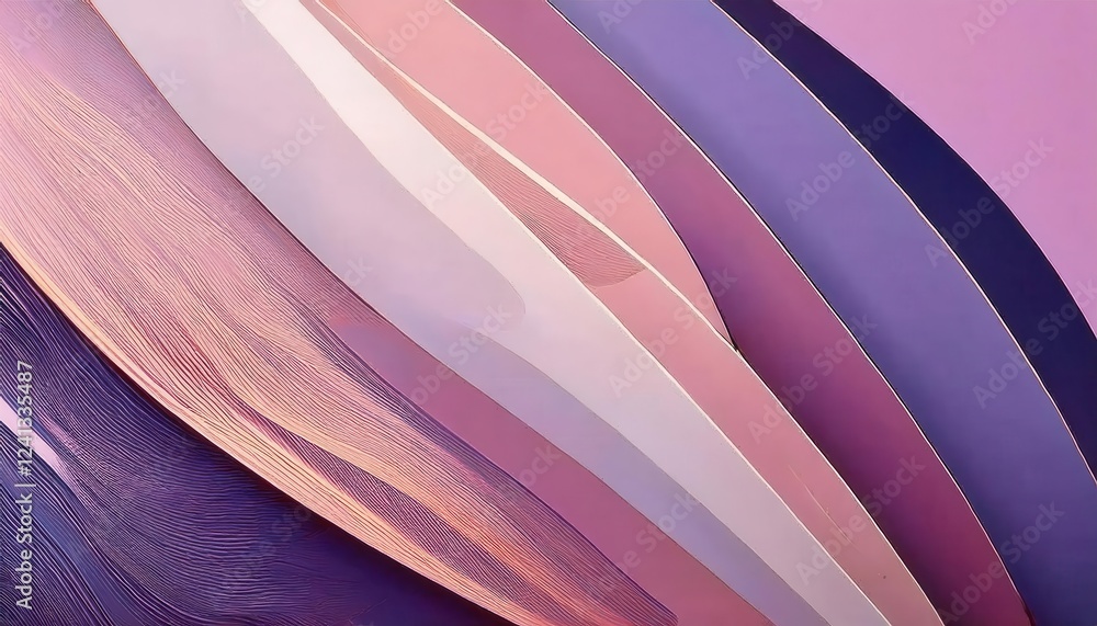 Poster abstract flowing paper layers in shades of pink and purple with intricate texture, perfect for moder