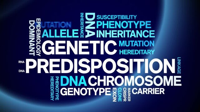 Genetic Predisposition animated word cloud;text design animation tag kinetic typography seamless loop.