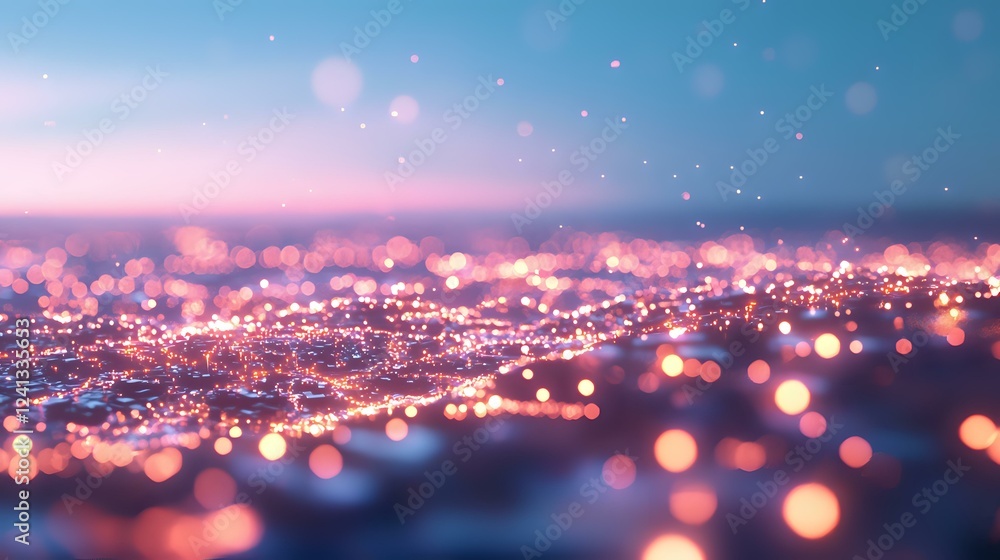 Poster dreamy pink and blue bokeh lights create magical abstract background with soft focus glowing circles