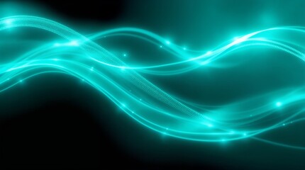 Naklejka premium Abstract teal light waves on dark background