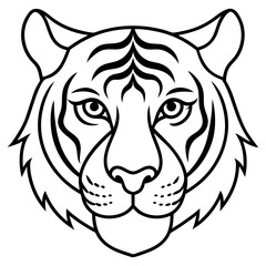 Sleek Tiger Head in Simple Line Art