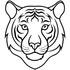 Sleek Tiger Head in Simple Line Art