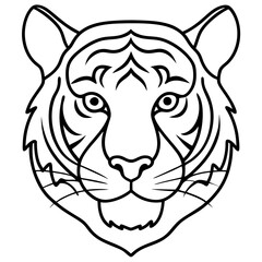 Sleek Tiger Head in Simple Line Art