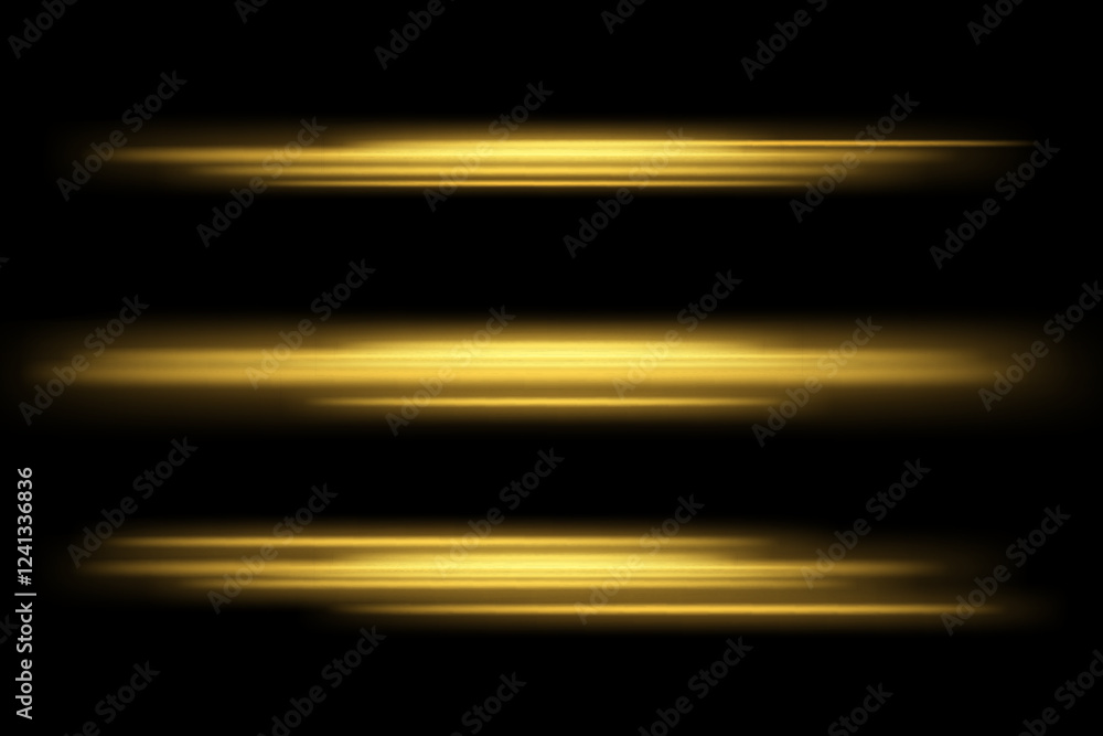 Poster yellow horizontal lens flares pack. laser beams, horizontal light rays. beautiful light flares. glow