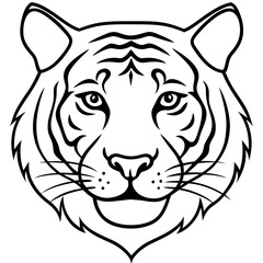 Sleek Tiger Head in Simple Line Art