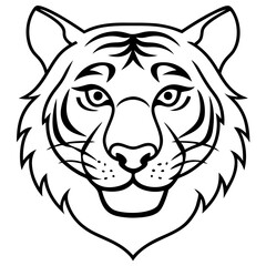 Sleek Tiger Head in Simple Line Art