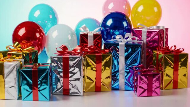 gifts and balloon decoration element for birth day celebration greeting design