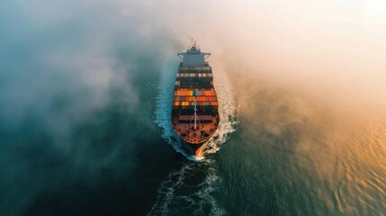 Aerial view container cargo maritime ship freight shipping by container cargo ship, Global business import export commercial trade logistic container cargo freight shipping.
