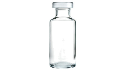 A clear glass vial with a white screw cap. 