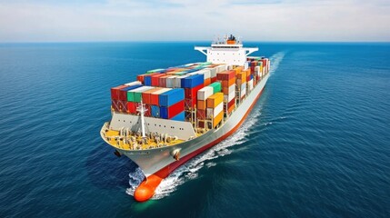 Aerial view container cargo maritime ship freight shipping by container cargo ship, Global business import export commercial trade logistic container cargo freight shipping.