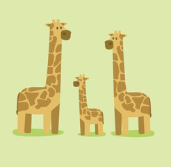 Naklejka premium family of giraffe animal cartoon flat vector character african scenery children book on background illustration