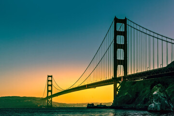 Sunset behind the Golden Gate Bridge in San Francisco