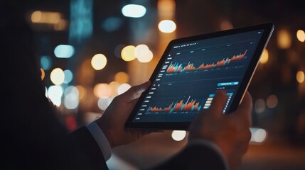 Businessman plan graph growth and increase of chart positive indicators in his business,tablet in hand