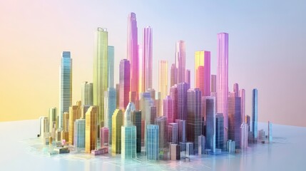 Obraz premium Concept of building a virtual city with holographic skycrapers. metaverse or augmented reality. 3d rendering. Holographic City. Illustration