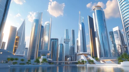 Concept of building a virtual city with holographic skycrapers. metaverse or augmented reality. 3d rendering. Holographic City. Illustration