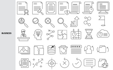 Business and Investment ,Business investment is investing a large amount of money for business profit. Set of line icons for business. Outline symbols collection. , Editable strokes.
