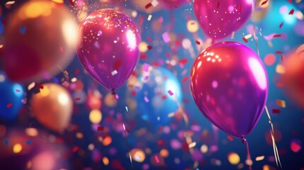 Party Background with lights, confetti, balloons and serpentine.