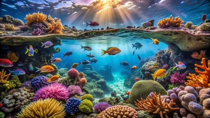 Vibrant Underwater Scene with Coral Reef and Colorful Fish Display