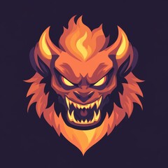 Fierce digital mascot logo of a flaming wolf with glowing eyes and sharp teeth.