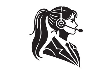 call center agent in profile view silhouette logo