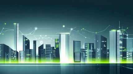 Fototapeta premium cityscape nighttime view, modern city skyline design, architectural visualization, innovative building design, cityscape illustration, urban night cityscape, contemporary city design, digital urban