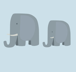 family of elephants cartoon flat vector character african  children book isolated on background illustration