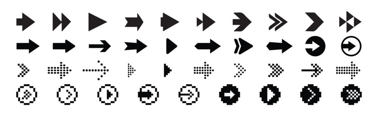 Arrow icons set. Arrow collection. Simple arrow big set. Different cursor arrow direction symbols in flat style. Vector illustration