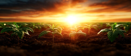 Sustainable agriculture practices open field nature photography sunrise ground level cultivating future generations