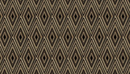 luxury art deco geometric pattern with gold diamond line design on black background, seamless vintage texture for wallpaper

