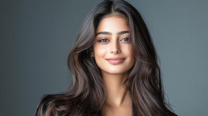 Naklejka premium young indian woman smiling with long hair