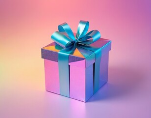 Colorful gift box with a shiny ribbon, creating a joyful and festive atmosphere.