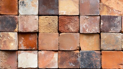 Old Mediterranean terracotta tiles, slightly chipped edges, warm earthy tones, rustic texture