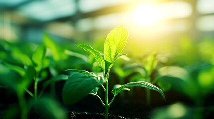 Obraz premium Sustainable growth of seedlings in a greenhouse nature photography lush environment close-up viewpoint