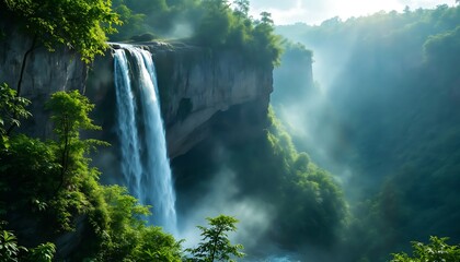 Majestic Waterfall Landscape Serene Nature Photography