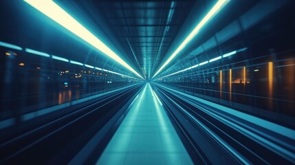 Futuristic Tunnel: A Journey Through Cyan Light