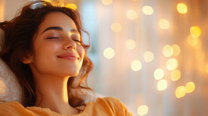 Fototapeta premium beautiful Indian woman smiling with close eyes