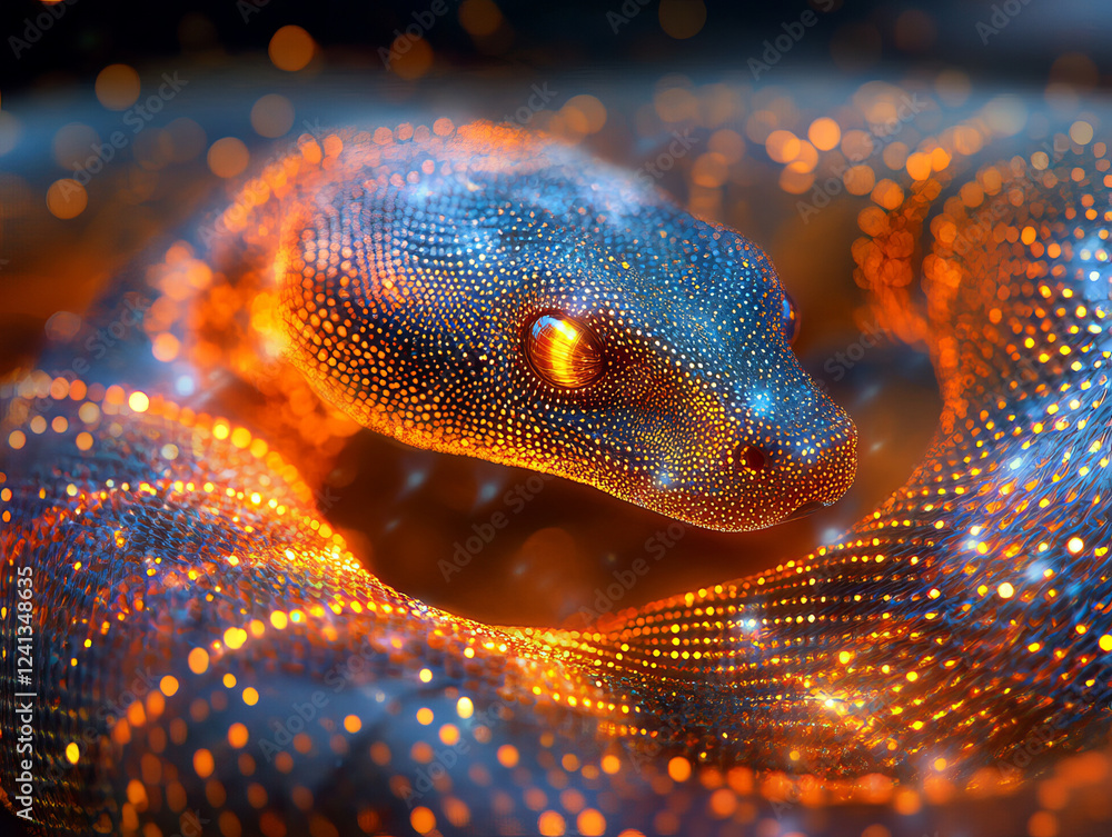 Poster abstract digital snake coiling into glowing data stream